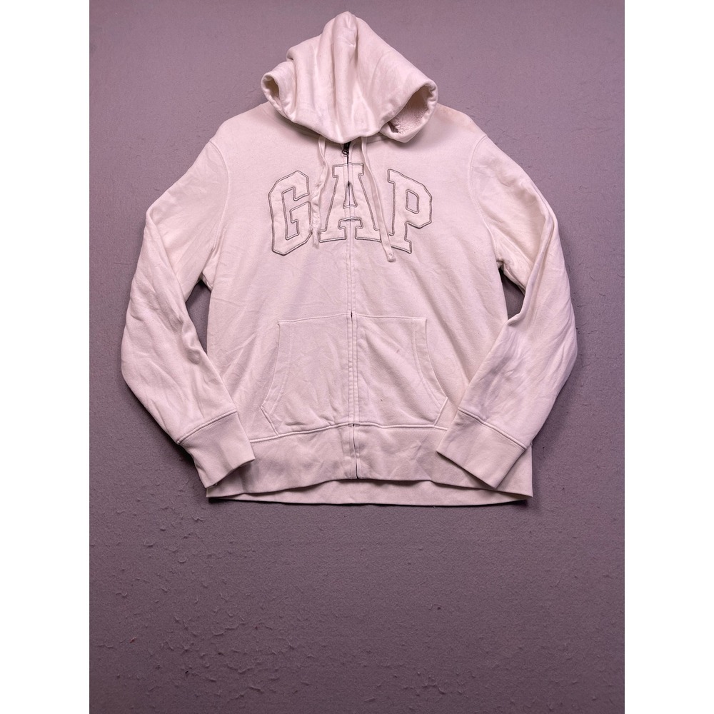 Gap Full Zip Hoodie Cotton Blend Cream Large Womens
